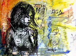 a drawing of a woman 
An artistic expression of emotion and color Vibrant Abstract Portrait