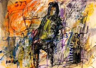 a painting of a person 
Exploring the depths of city life through art Vivid Urban Abstract Expression