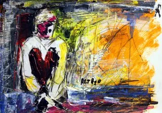 a painting of a woman 
A vivid portrayal of inner turmoil and conflict Emotional Expression in Abstract Art