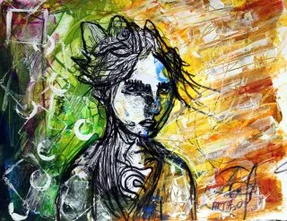 a painting of a woman 
Exploring Emotions through Color and Line Abstract Portrait with Vibrant Colors