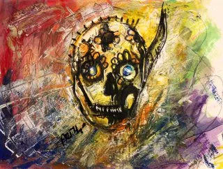 a painting of a skull 
A colorful representation of life and death themes Vibrant Skull Art Expression