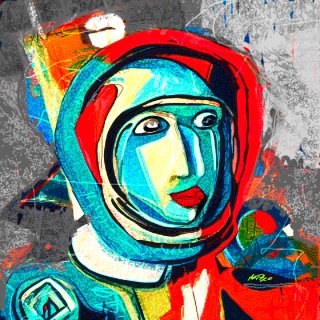 Colorful representation of an astronaut in art Vivid Space Explorer