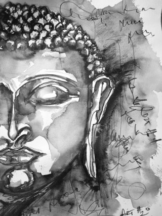 A meditative portrayal of a Buddha figure Serenity in Monochrome