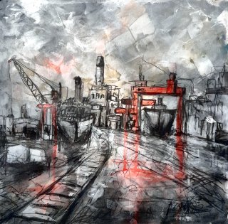 A vibrant portrayal of urban industry Industrial Landscape Art